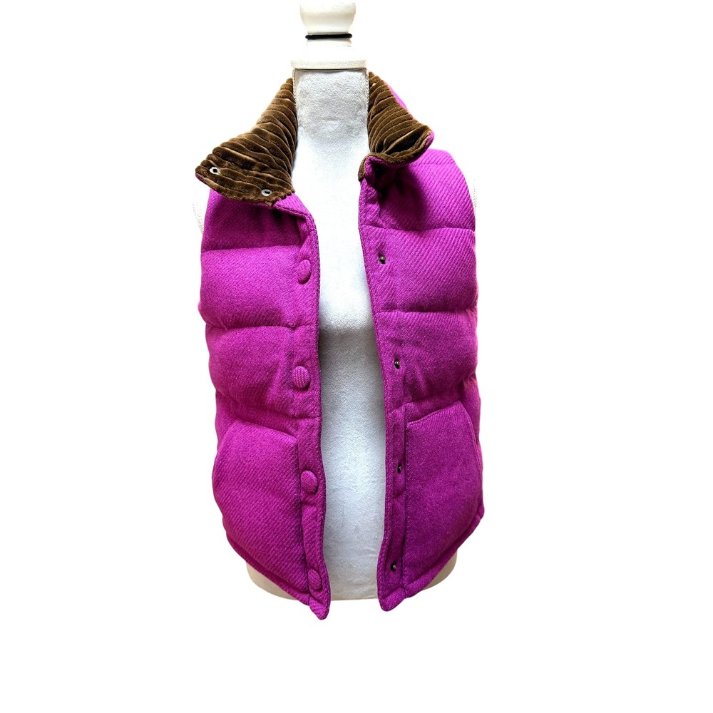 Kate Spade Puffer Vest Magenta Pink Herringbone S Wool Blend Warm Colorful Fall